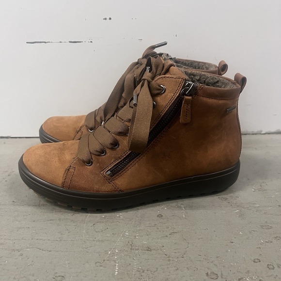ECCO Women's Brown Leather High Top Sneakers Boots Zip Lace Comfort EU 38 US 7 - Picture 4 of 10